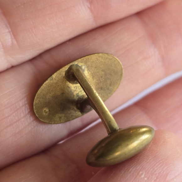 Vintage cuff links gold tone oval shield engraved edwardian art deco style - Picture 6 of 8